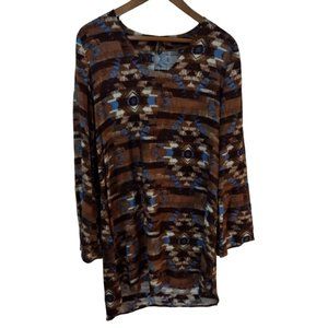 Women's Medium Stetson Brown‎ Aztec Print Dress Boho Western Rodeo Cowgirl
